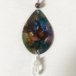 Vintage Antique Large Fishing Lure Necklace Quartz Crystal Rainbow Painted Boho